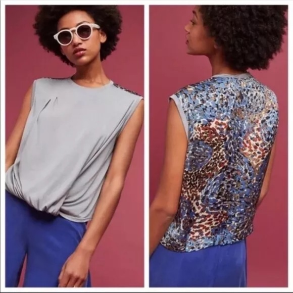 Anthropologie Tiny Grey Twist Front Sleeveless Tank Small - Picture 1 of 13